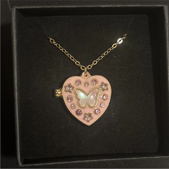 Pink Butterfly Heart Locket Necklace | Gold Plated | Cute Gift Jewelry | New - Picture 4 of 9